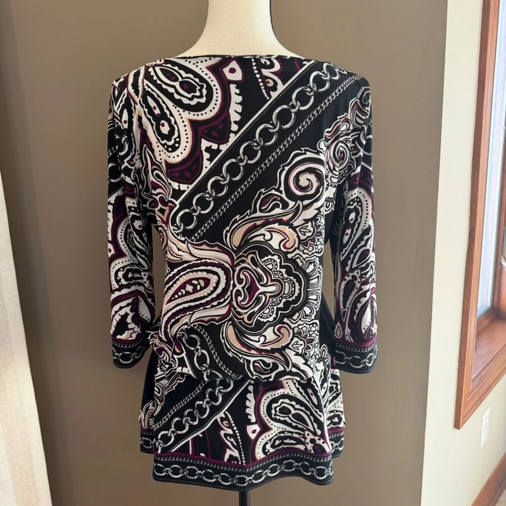 White House Black Market Paisley Chain Link Tunic Top, 3/4 Sleeve, Size Medium - Picture 4 of 10